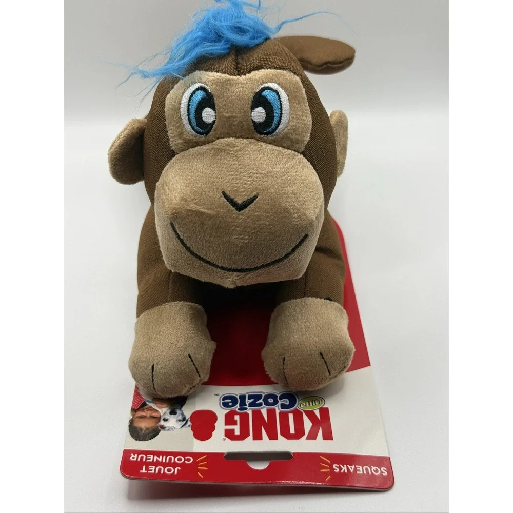 KONG Cozie Ultra Megan Monkey Dog Toy Large Squeaky Ripstop Brown Blue